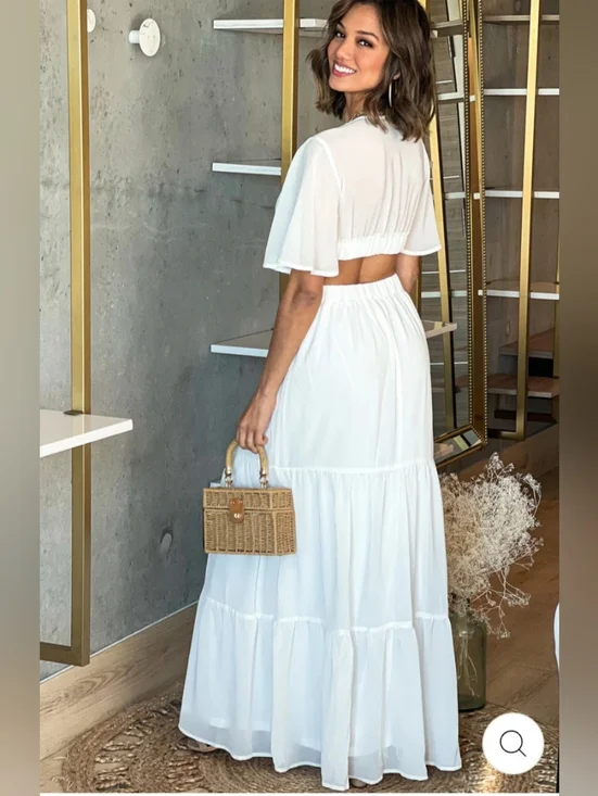 SHEIN White V-Neck Cutout Maxi Dress - Picture 3 of 3